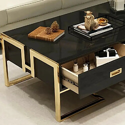 Meubler Design Table Basse Noir Avec Tiroirs Base Or Laqué Luxuria pas cher