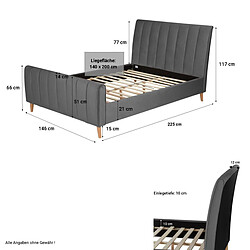 Homestyle4U Lit Double 140x200 cm Capitonné Sommier à Lattes Gris Argenté pas cher