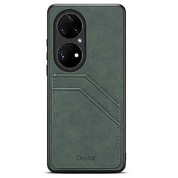 Coque en TPU + PU double porte-cartes, hybride vert pour votre Huawei P50 Pro