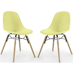 ICONIK INTERIOR Chaise de Salle à Manger - Design Scandinave - Pieds en Bois - Lot de 2 - Skögur Jaune pâle