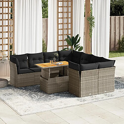 vidaXL Salon de jardin 9 pcs avec coussins gris résine tressée