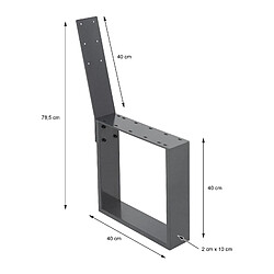 ML DESIGN MODERN LIVING 2 Pieds de banc cadre anthracite métal solide profil carré industriel 40x78,5 cm pas cher