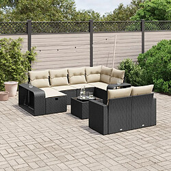 Maison Chic Salon de jardin 11 pcs avec coussins, Ensemble Tables et chaises d'extérieur noir résine tressée -GKD694617