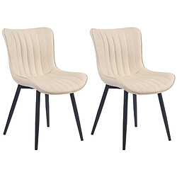 Decoshop26 Lot de 2 chaises de salle à manger coutures décoratives verticales avec pieds en métal noir assise en PVC crème 10_0001730