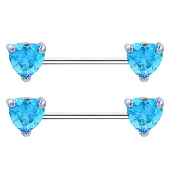 1 Paire Coeur Cristal Bouclier Barbell Nipplering Acier Inox 14g Bleu