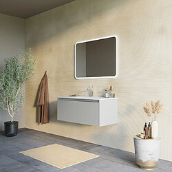 Kiamami Valentina ARMOIRE DE SALLE DE BAIN MURALE 100CM AVEC PORTE ET TIROIR SABLE MAT | MONACO