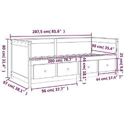 vidaXL Lit de jour sans matelas noir 90x200 cm bois de pin massif pas cher