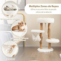 Helloshop26 Arbre à chat en bois 87 cm avec hamac plusieurs plateformes tour à chat avec coussin moelleux corde en sisal suspendue blanc 20_0007666