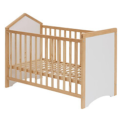 Pegane Lit bébé avec sommier intégré en bois coloris naturel, Blanc - Longueur 93 x Profondeur 66,5 x Hauteur 124 cm