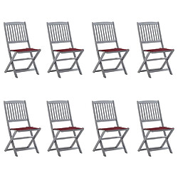 vidaXL Chaises pliables - Lot de 8 avec coussins - Acacia