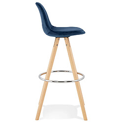 Avis Alterego Tabouret de bar 'SPIRIT' en velours bleu et pieds en bois naturel