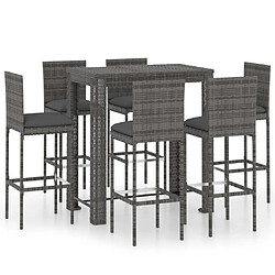 Maison Chic Ensemble de bar de jardin 7 pcs et coussins,Table + chaises + coussins de jardin Résine tressée Gris -GKD810718