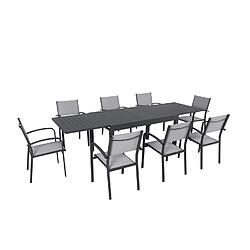 Avril Paris Table de jardin extensible en aluminium 270cm + 8 fauteuils empilables textilène anthracite gris - MILO 8