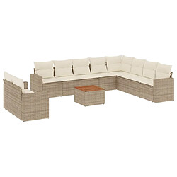 Maison Chic Salon de jardin 11 pcs avec coussins | Ensemble de Table et chaises | Mobilier d'Extérieur beige résine tressée -GKD22087