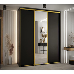 Abiks Meble Armoire à portes coulissantes Davos 3 235.2 x 200 x 45 3 portes coulissante (Noir/Noir/Or)