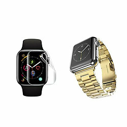 PHONECARE Kit Bracelet Acier Stainless Lux + Outil + Film de Gel Full Cover pour Apple Watch Edition Series 7 - 41mm - Or