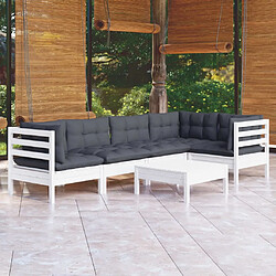 Maison Chic Salon de jardin 6 pcs + coussins - Mobilier/Meubles de jardin - Table et chaises d'extérieur blanc bois de pin -MN34219