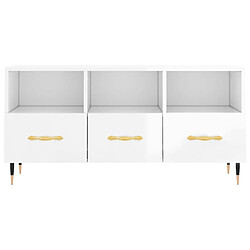 Maison Chic Meuble TV scandinave - Banc TV pour salon Blanc brillant 102x36x50 cm Bois d'ingénierie -MN70259 pas cher