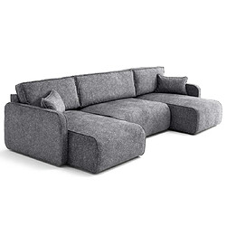 Lisa Design Apolline - canapé panoramique en U 7 places convertible avec coffres en tissu moucheté Apolline - canapé panoramique en U 7 places convertible avec coffres en tissu moucheté - Gris