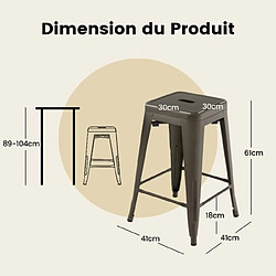 Helloshop26 Lot de 4 tabourets de bar 61 cm tabourets en métal à hauteur de bar coussinets en caoutchouc sans dossier pour cuisine salle à manger pub 20_0005244 pas cher