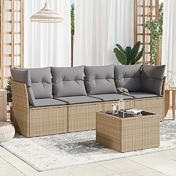 Maison Chic Salon de jardin avec coussins 5 pcs | Ensemble de Table et chaises | Mobilier d'Extérieur beige résine tressée -GKD46525