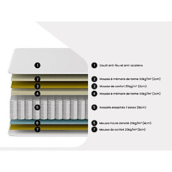 Vente-Unique Matelas 180 x 200 cm anti-feu ressorts ensachés 7 zones et mémoire de forme ép.30cm - AMIA de YSMÉE HÔTEL pas cher