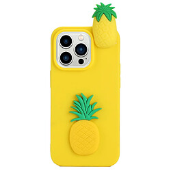 Coque en silicone Motif de dessin animé en 3D, anti-rayures pour votre iPhone 14 Pro - ananas