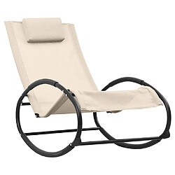 Helloshop26 Transat chaise longue bain de soleil lit de jardin terrasse meuble d'extérieur 105,5 cm avec oreiller acier et textilène crème 02_0012548