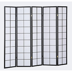 Pegane Paravent japonais grands carreaux bois noir et papier de riz - 5 pans