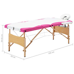 vidaXL Table de massage pliable 3 zones Bois Blanc et rose pas cher