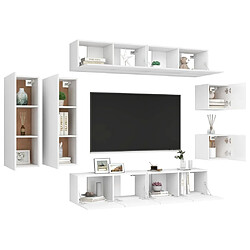 Avis Maison Chic Ensemble de meubles TV 8 pcs | Banc TV Moderne pour salon | Meuble de Rangement - Blanc Aggloméré -MN10014