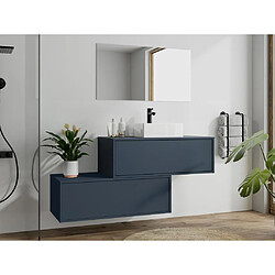 Vente-Unique Meuble de salle de bain suspendu bleu nuit avec simple vasque carrée et deux tiroirs - 94 cm - TEANA II