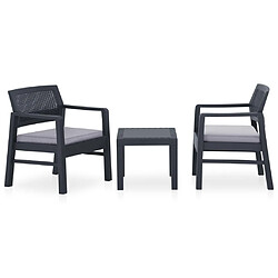 vidaXL Salon de jardin 3 pcs avec coussins Plastique Gris