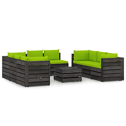 vidaXL Salon de jardin 9 pcs avec coussins Bois imprégné de gris