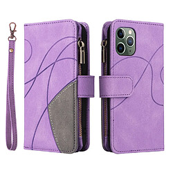 Etui en PU épissure bicolore avec poche zippée et porte-cartes violet clair pour votre iPhone 11 Pro 5.8 pouces