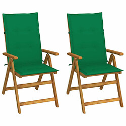 Maison Chic Lot de 2 Chaises inclinables de jardin avec coussins | chaises d'extérieur | Fauteuil Relax Bois d'acacia -GKD32226