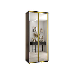 Abiks Meble Armoire à portes coulissantes Davos 2 H235.2 x L120 x P45 2 portes coulissante (Noir/Noir/Or)