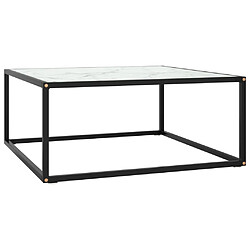 vidaXL Table basse Noir avec verre marbre blanc 80x80x35 cm