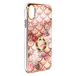 Avizar Coque iPhone X et XS Bi-matière avec Bague de Maintien Motif Écaille Rose