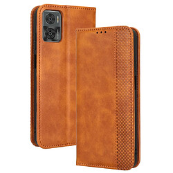 Etui en PU texture rétro, auto fermeture magnétique avec support pour votre Motorola Moto E22 4G/E22i 4G - marron