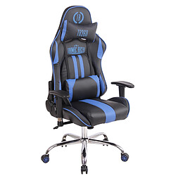 Decoshop26 Fauteuil de bureau gamer design sportif fonction de massage chauffant avec coussins en PVC noir / bleu 10_0002530