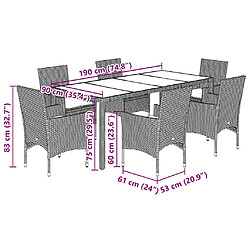 vidaXL Ensemble à manger de jardin avec coussins 7 pcs rotin et verre pas cher