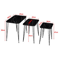 Helloshop26 Set de 3 tables d'appoint gigognes - Marbre noir