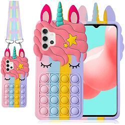 Universal Fidget Toy Pop Phone Case pour Samsung Galaxy A32 5G [1 pack], dessin animé kawaii mignon drôle de silicone push pop bulle relief stress relief mode Unicorn fidget