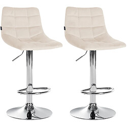 Decoshop26 Lot de 2 tabourets de bar en velours crème base métal chromé réglable en hauteur et repose-pieds TDB10631