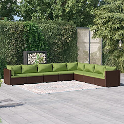 vidaXL Salon de jardin 8 pcs avec coussins résine tressée marron