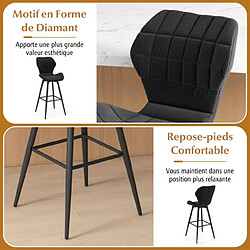 Helloshop26 Lot de 2 chaises tabourets de bar chaises hautes rembourrées repose-pieds chaises de cuisine moderne en métal noir 20_0008732 pas cher