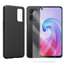 Visiodirect Oppo A96 4G - Coque Noire + Verres Coque silicone noire pour Oppo A96 - Lot de 2 verres trempés - Protection intégrale