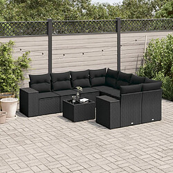 Maison Chic Ensemble Tables et chaises d'extérieur 9 pcs avec coussins,Salon de jardin noir résine tressée -GKD430724