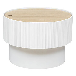 Pegane Table basse ronde avec couvercle en bois MDF coloris blanc - diamètre 55 x Hauteur 38 cm